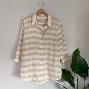 Chico's 100% linen Striped Button-Down Shirt 3x